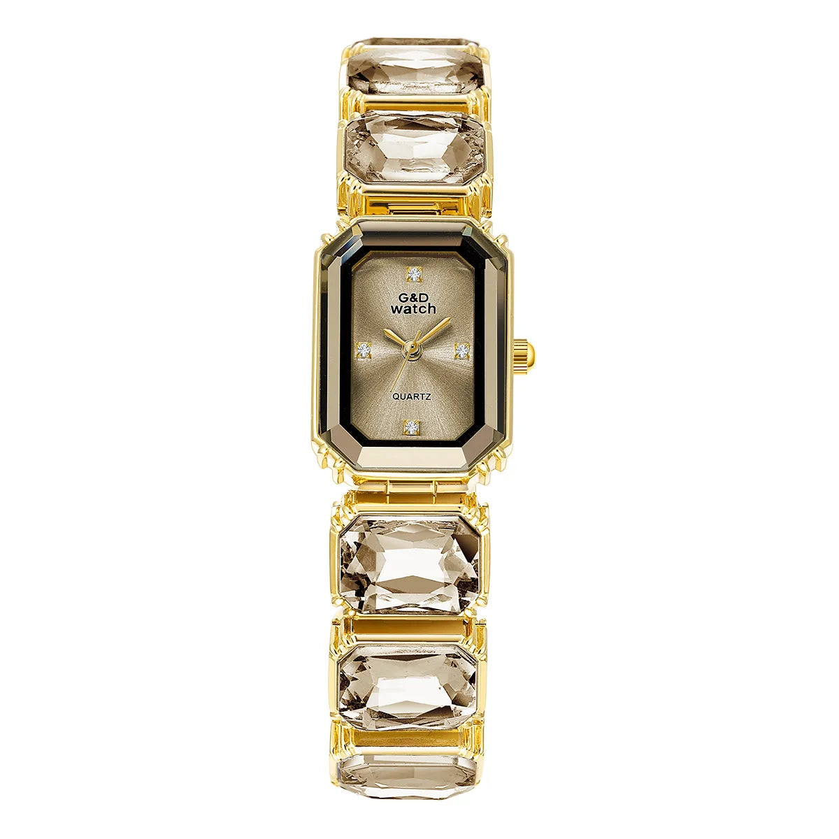 Reloj Pulsera Cuadrado Dorado con Diamantes para Dama