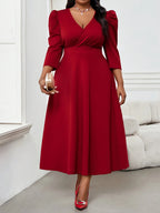 Robe Rouge Élégante Femme Grande Taille Manches 3/4