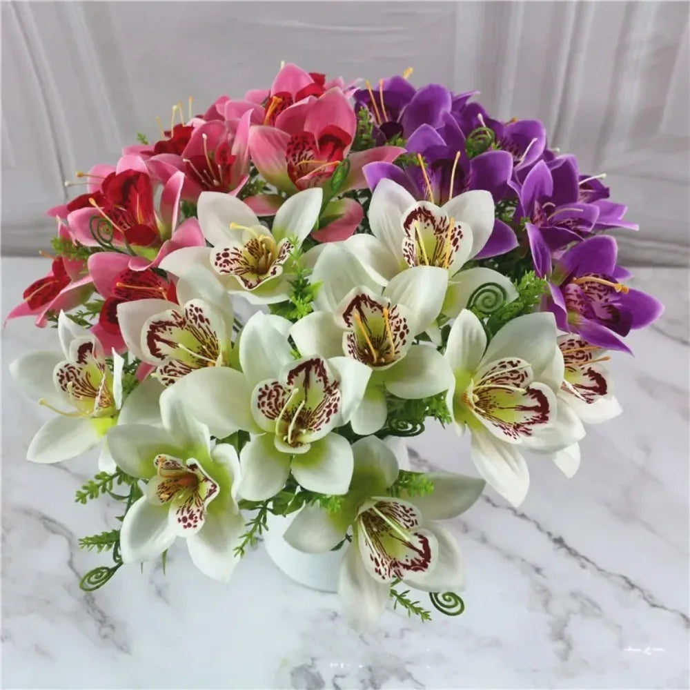 Ramo de Orquídeas Artificiales de Seda x8 Bodas /Hogar