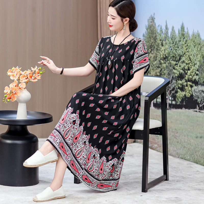 Casual Loose Cotton Short Sleeve Dress