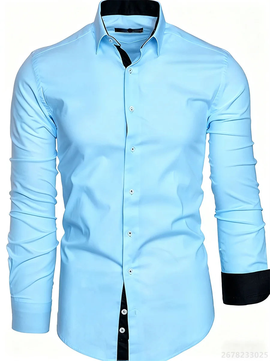 Camisa Slim Fit Manga Larga para Hombre Oficina /Negocios
