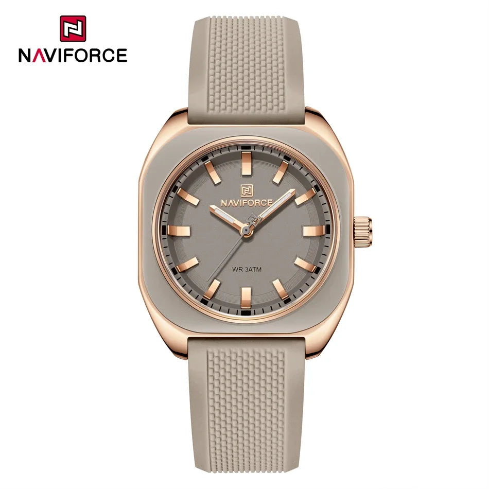 Reloj de Cuarzo NAVIFORCE NF5061 Para Mujer con Esfera Poligonal, Correa de Silicona