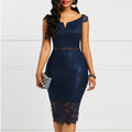 Women's Casual Lace V-Neck Short Sleeve Slim Fit Dress