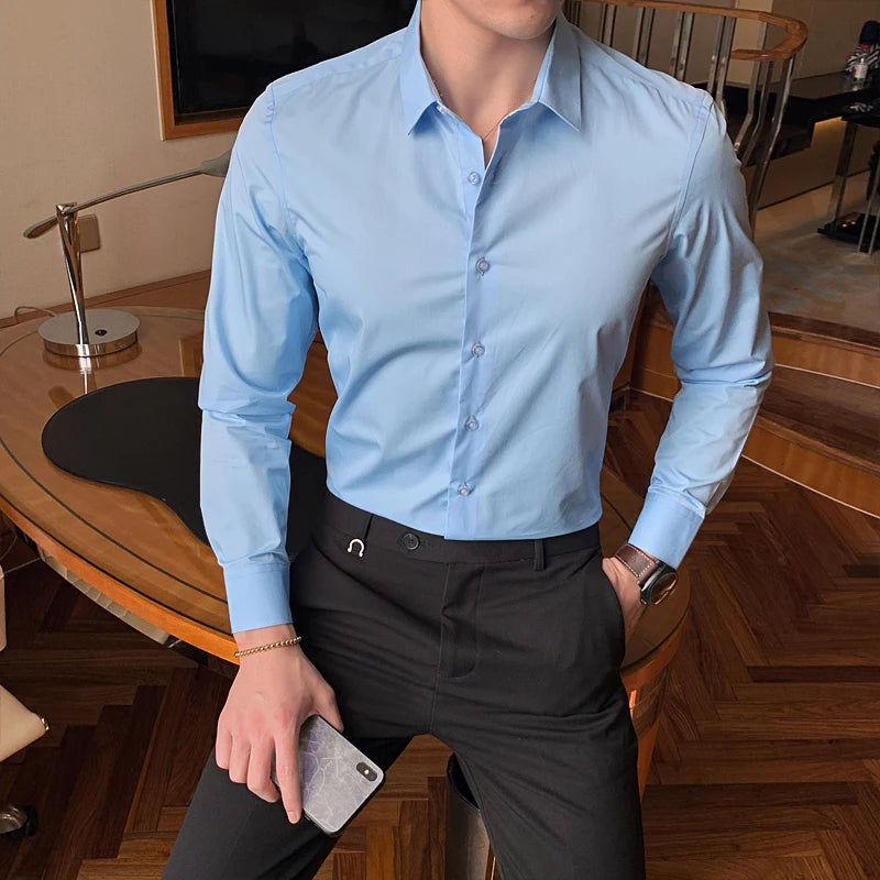 Camisa de Manga Larga Hombre Slim Fit Algodón Casual /Oficina