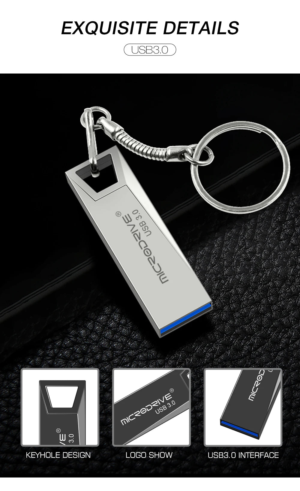 Mini Metal Waterproof USB 3.0 Flash Drive with Keychain