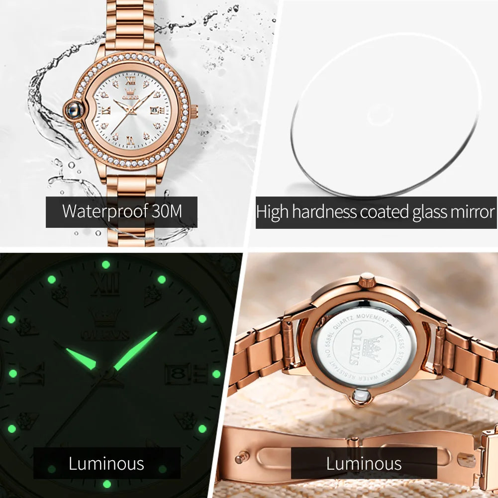 Reloj OLEVS de Lujo con Diamantes y Fecha Automática para Mujer