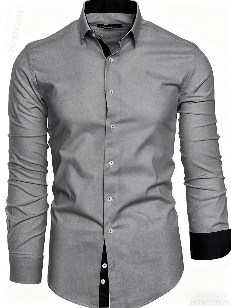 Camisa Slim Fit Manga Larga para Hombre Oficina /Negocios