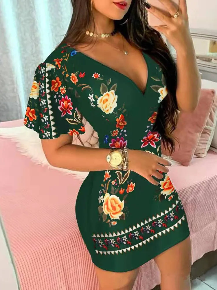 Women's Elegant Floral Bodycon Mini Dress