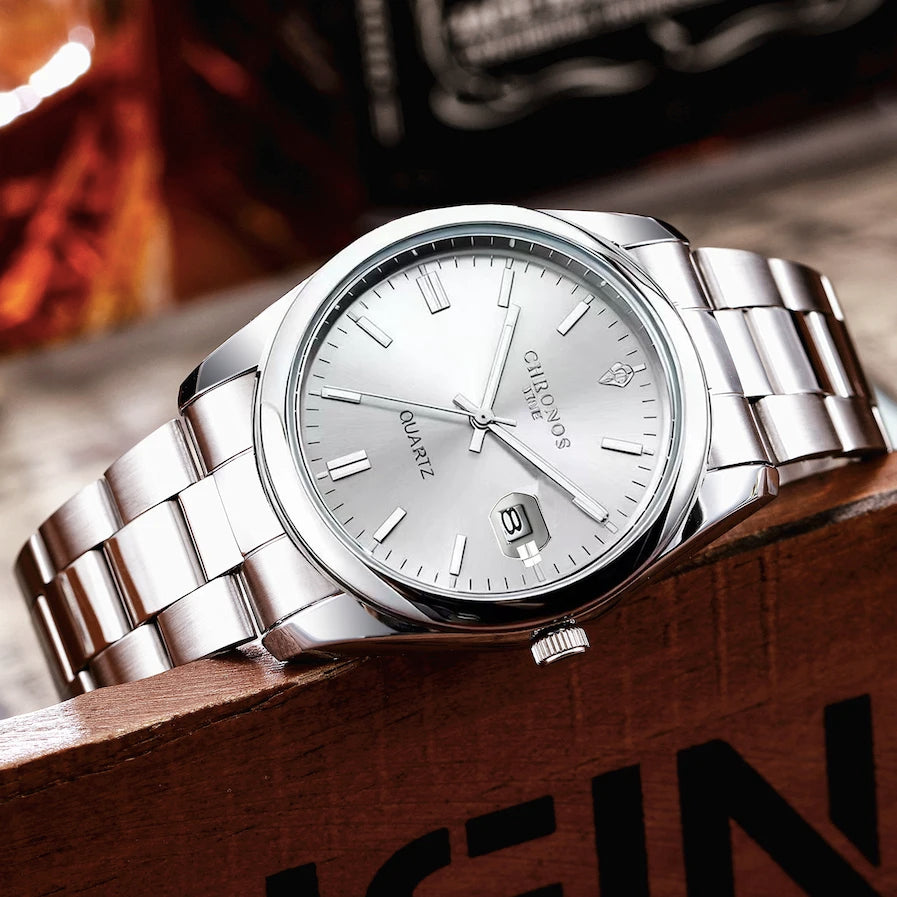 Reloj Hombre CHRONOS Lujo Cuarzo Acero Inoxidable Luminoso Resistente al Agua