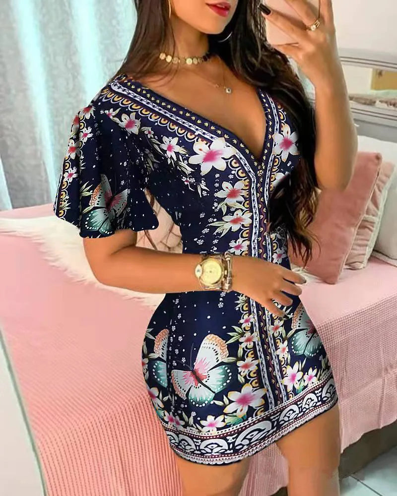 Women's Elegant Floral Bodycon Mini Dress